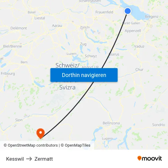 Kesswil to Zermatt map