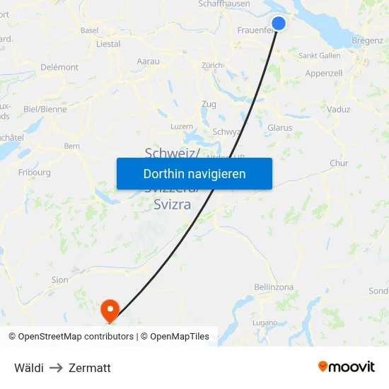 Wäldi to Zermatt map