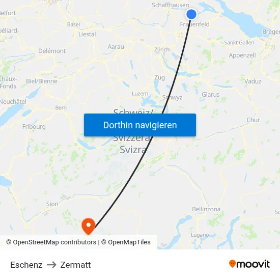 Eschenz to Zermatt map