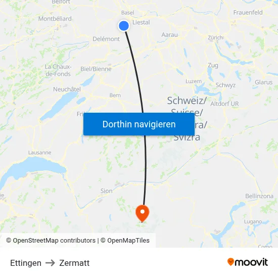 Ettingen to Zermatt map