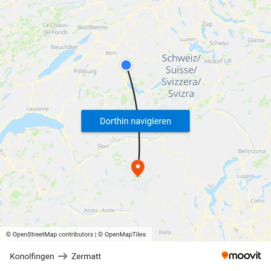 Konolfingen to Zermatt map
