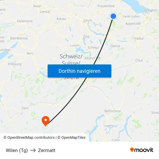 Wilen (Tg) to Zermatt map