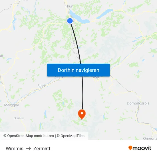 Wimmis to Zermatt map