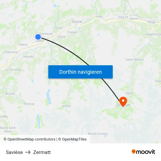 Savièse to Zermatt map