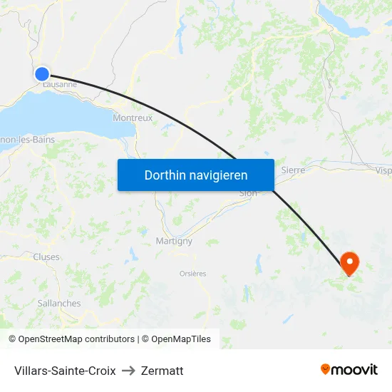 Villars-Sainte-Croix to Zermatt map