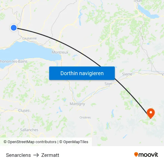 Senarclens to Zermatt map