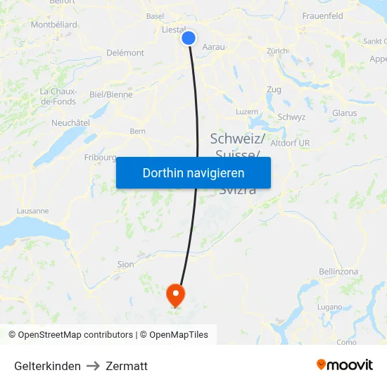 Gelterkinden to Zermatt map