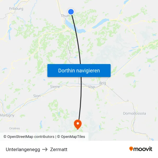 Unterlangenegg to Zermatt map