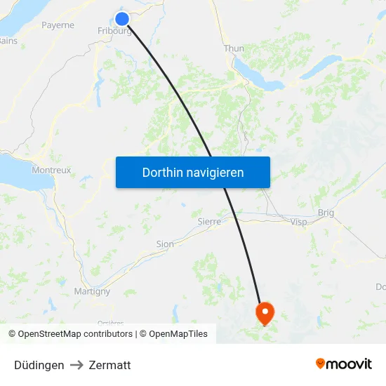 Düdingen to Zermatt map