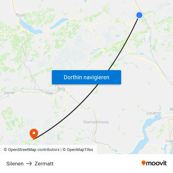 Silenen to Zermatt map