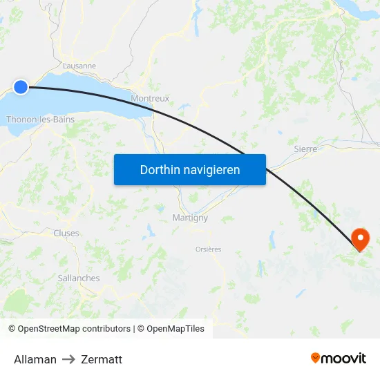 Allaman to Zermatt map