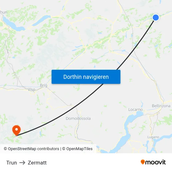 Trun to Zermatt map