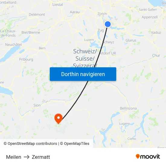 Meilen to Zermatt map