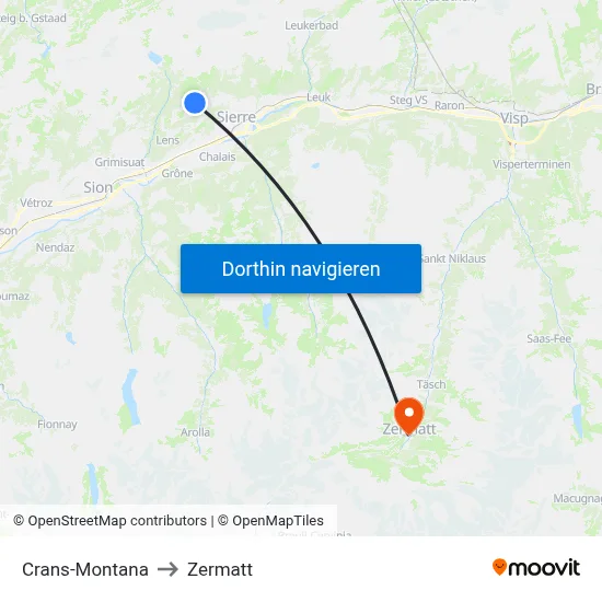 Crans-Montana to Zermatt map