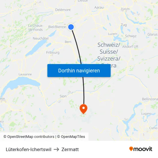 Lüterkofen-Ichertswil to Zermatt map