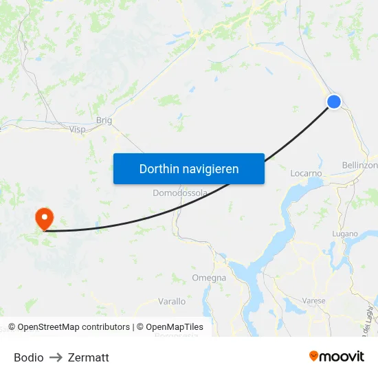 Bodio to Zermatt map