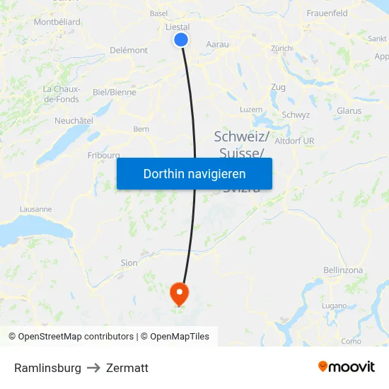 Ramlinsburg to Zermatt map