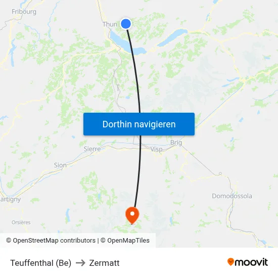 Teuffenthal (Be) to Zermatt map