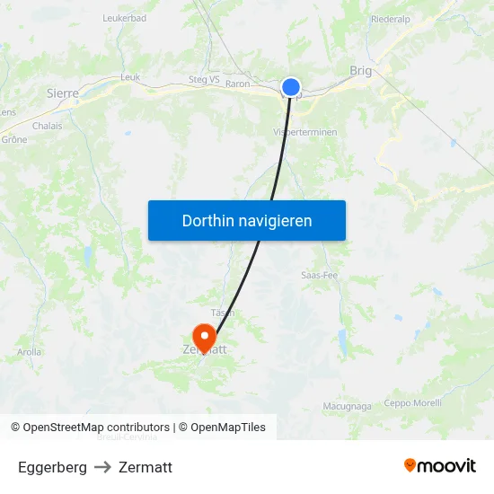 Eggerberg to Zermatt map