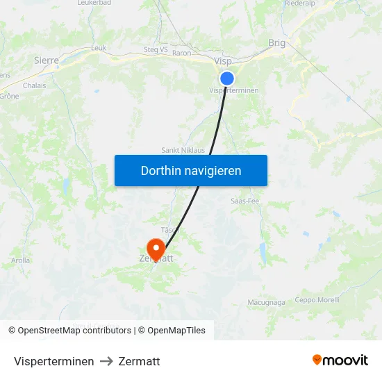 Visperterminen to Zermatt map