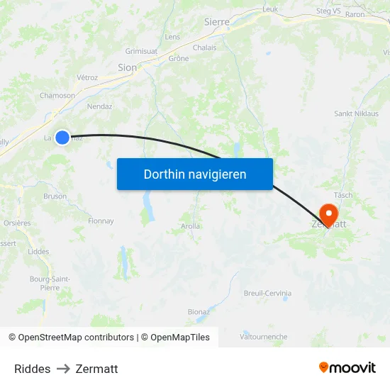 Riddes to Zermatt map
