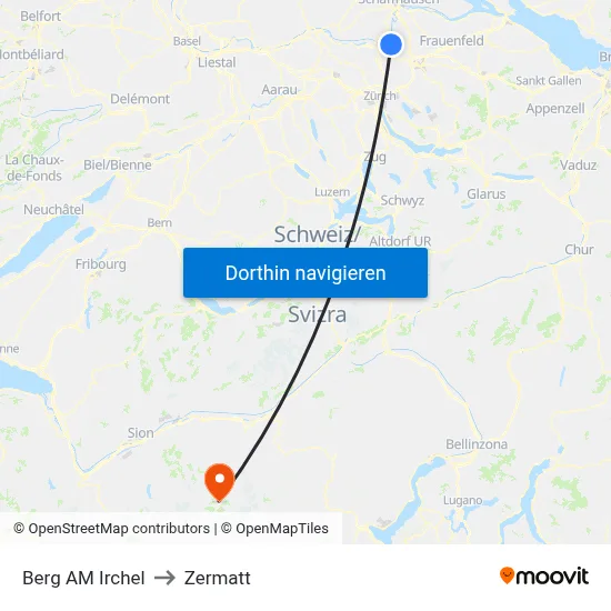 Berg AM Irchel to Zermatt map