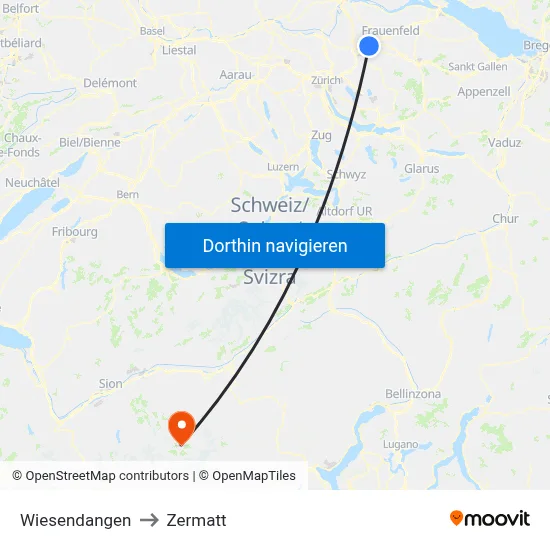 Wiesendangen to Zermatt map