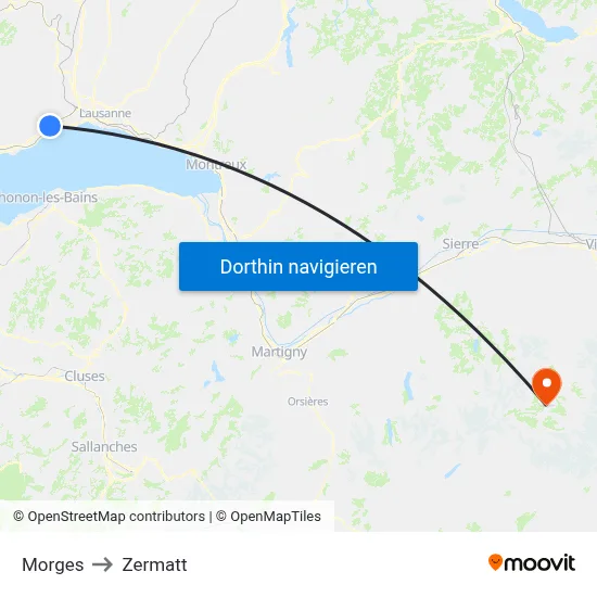 Morges to Zermatt map