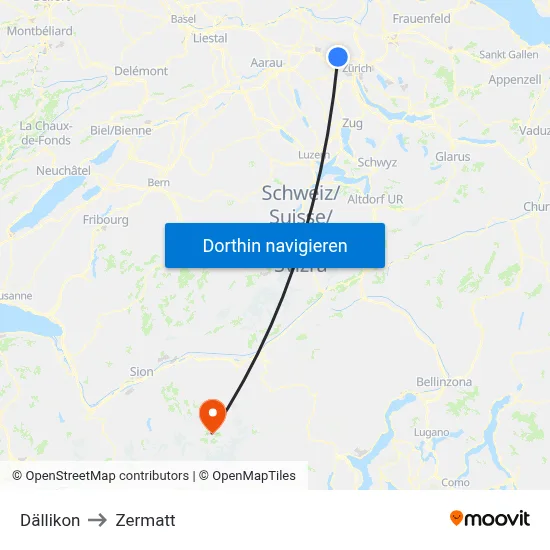 Dällikon to Zermatt map