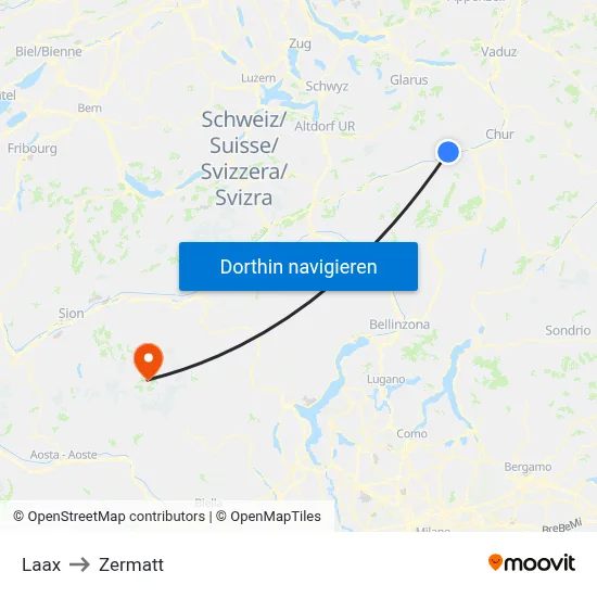 Laax to Zermatt map