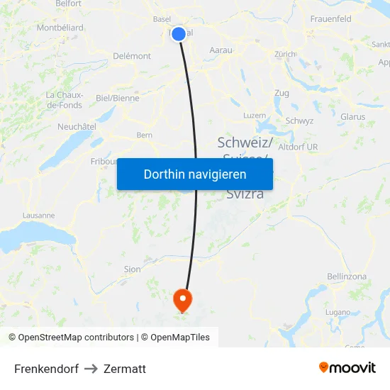 Frenkendorf to Zermatt map
