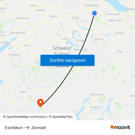 Eschlikon to Zermatt map