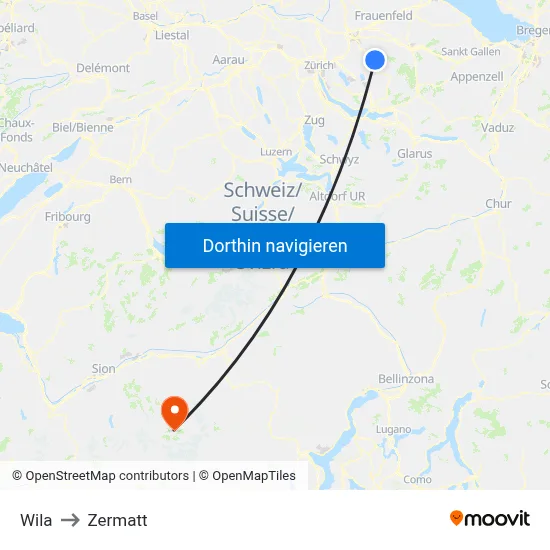 Wila to Zermatt map