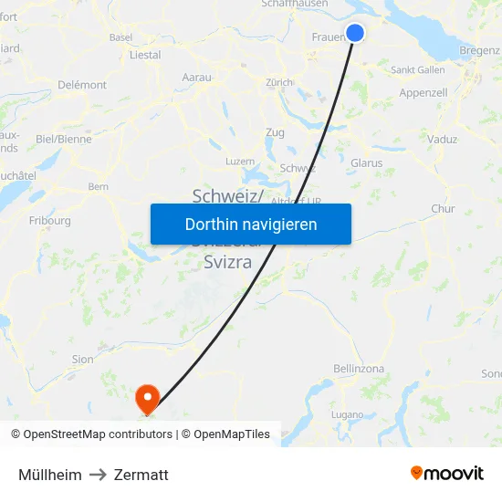 Müllheim to Zermatt map