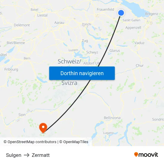 Sulgen to Zermatt map