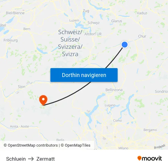 Schluein to Zermatt map