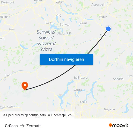 Grüsch to Zermatt map