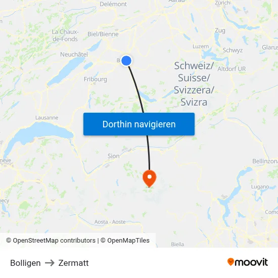Bolligen to Zermatt map