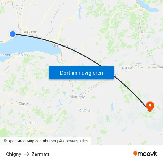 Chigny to Zermatt map