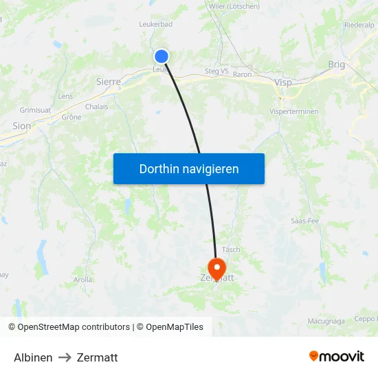 Albinen to Zermatt map