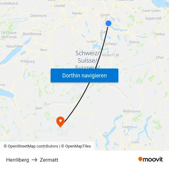 Herrliberg to Zermatt map
