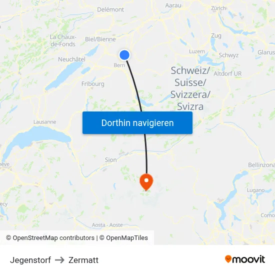 Jegenstorf to Zermatt map