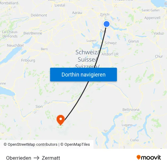 Oberrieden to Zermatt map