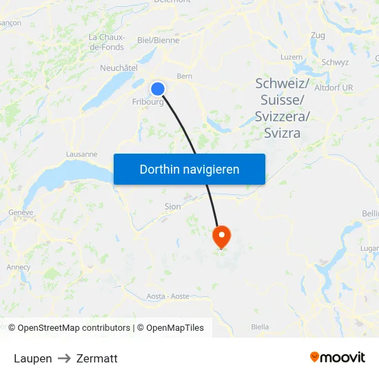 Laupen to Zermatt map