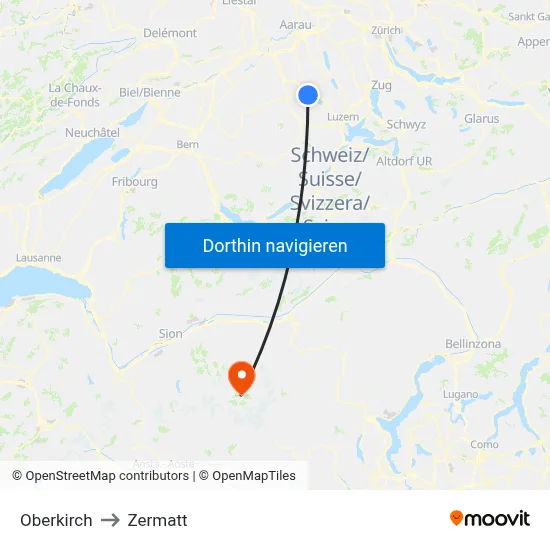 Oberkirch to Zermatt map
