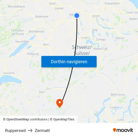 Rupperswil to Zermatt map