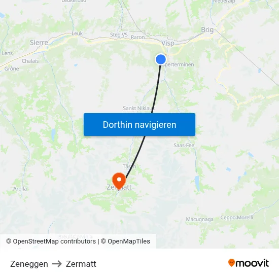 Zeneggen to Zermatt map