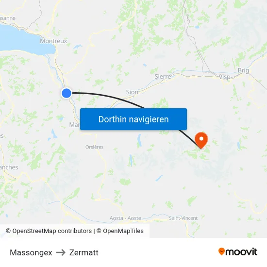 Massongex to Zermatt map
