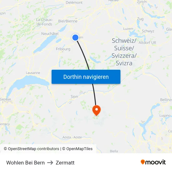 Wohlen Bei Bern to Zermatt map