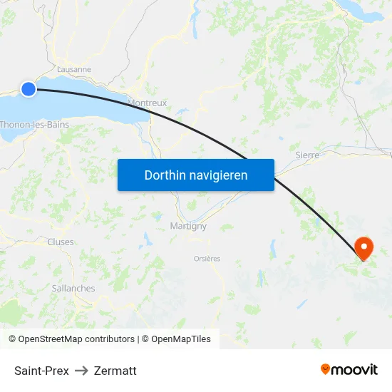 Saint-Prex to Zermatt map